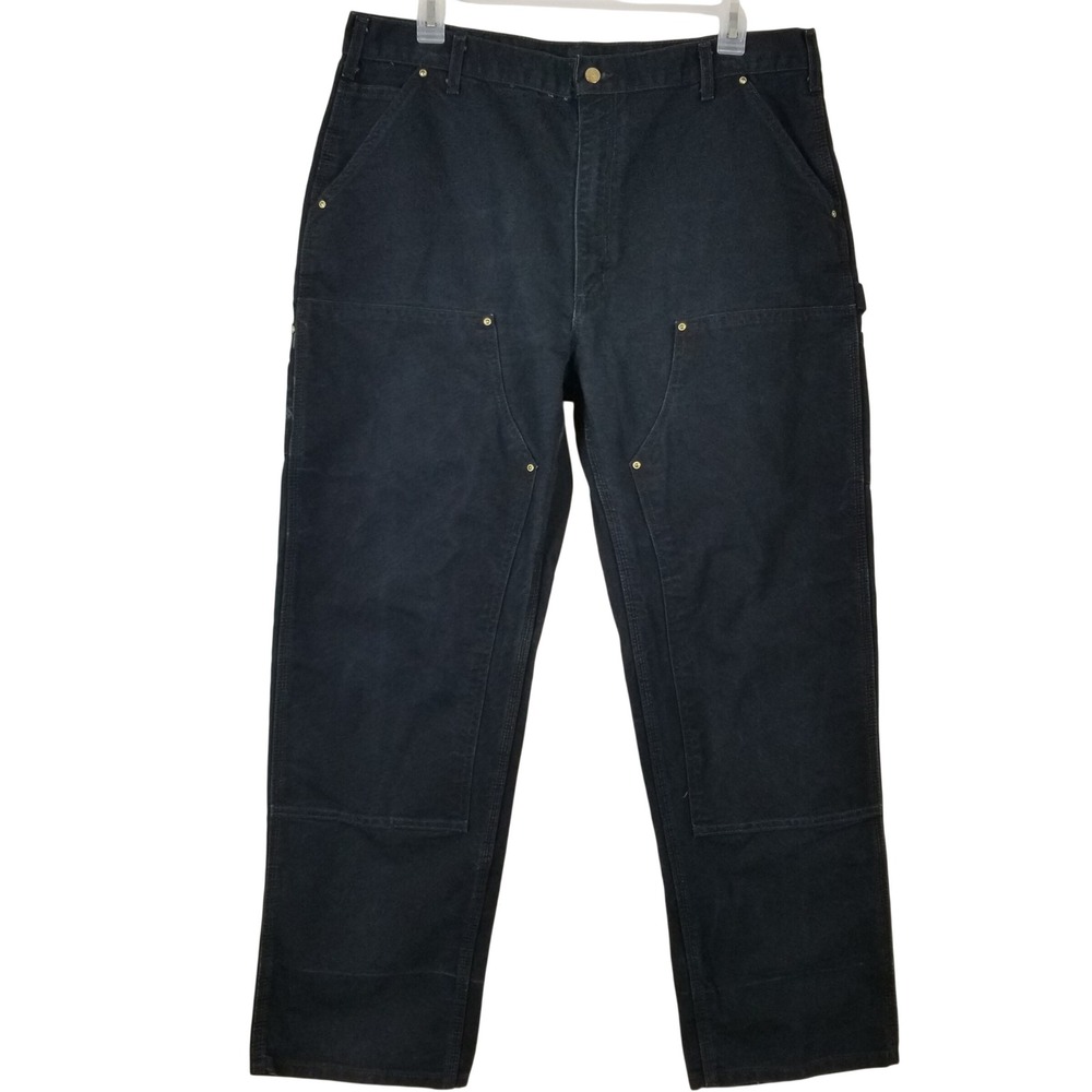 Carhartt Mens B01‎ Black Double Front Logger Work Pants Duck Canvas 36 x 32